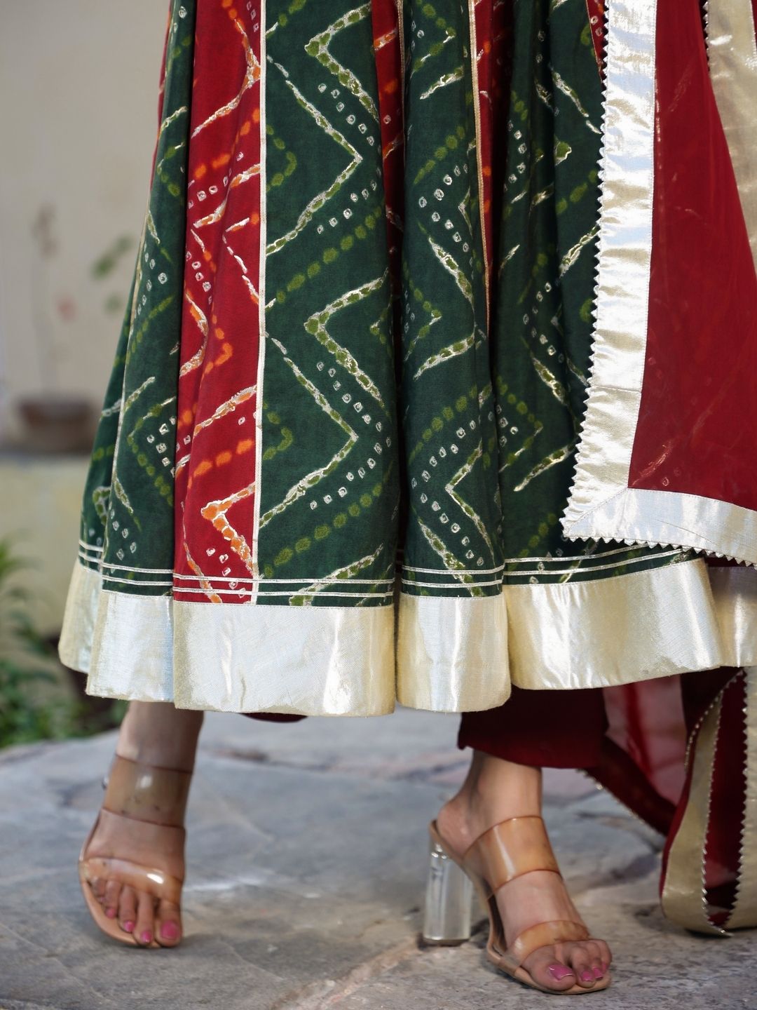 Gajban-Maroon-Chanderi-Anarkali-Set-&-Dupatta