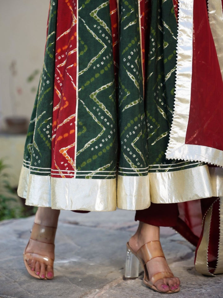 Gajban-Maroon-Chanderi-Anarkali-Set-&-Dupatta