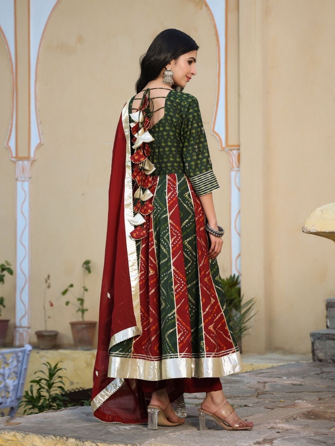 Gajban-Maroon-Chanderi-Anarkali-Set-&-Dupatta