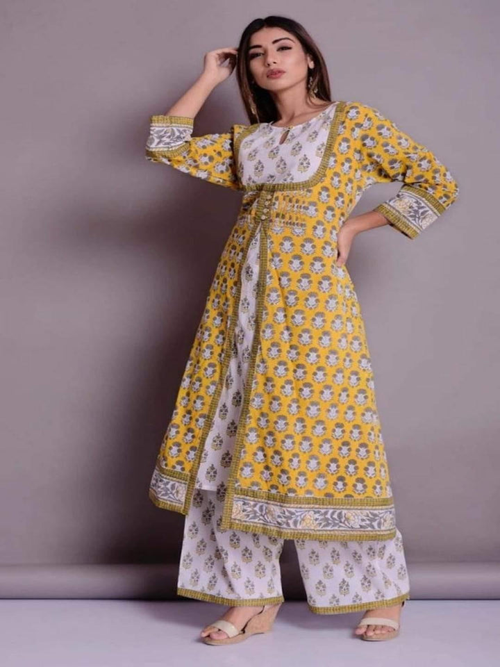 Gold Dual Front Layer Kurta & Palazzo Set