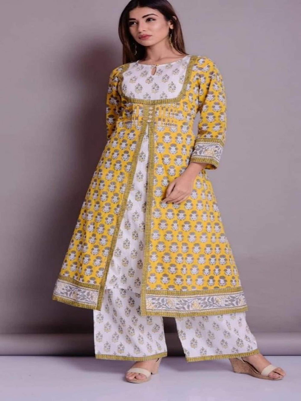 Gold Dual Front Layer Kurta & Palazzo Set
