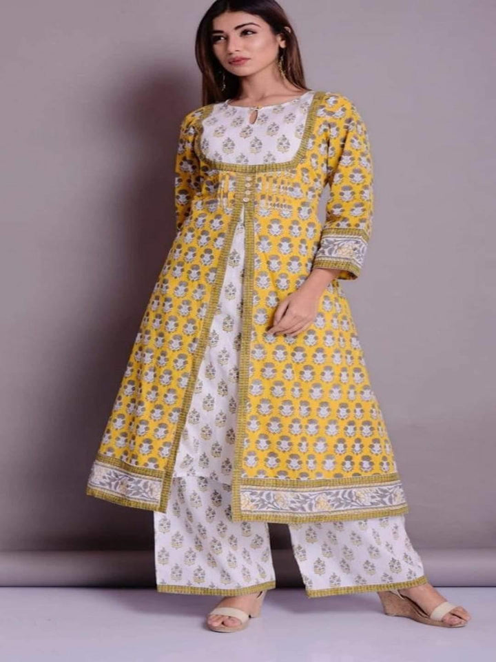 Gold Dual Front Layer Kurta & Palazzo Set