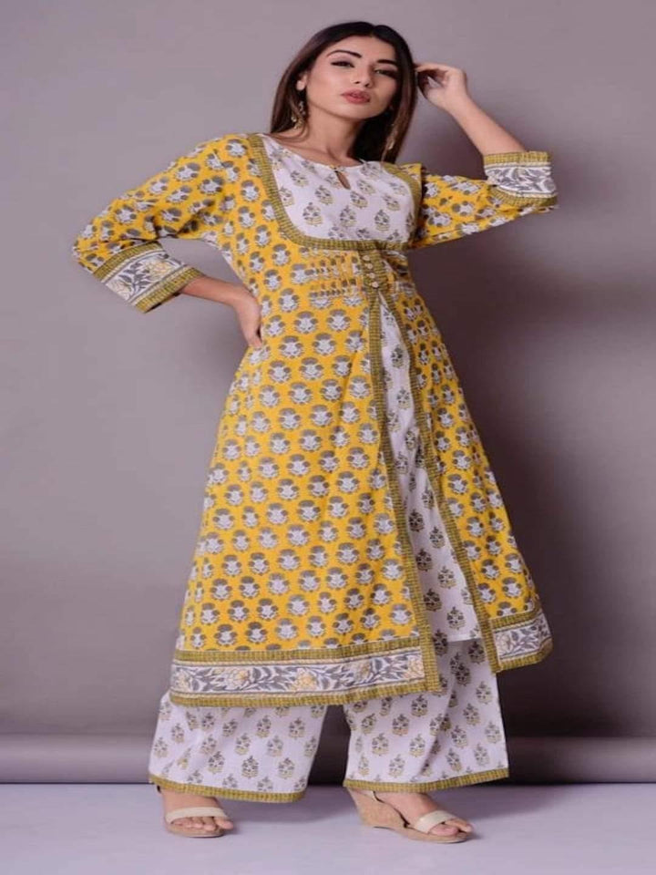 Gold Dual Front Layer Kurta & Palazzo Set