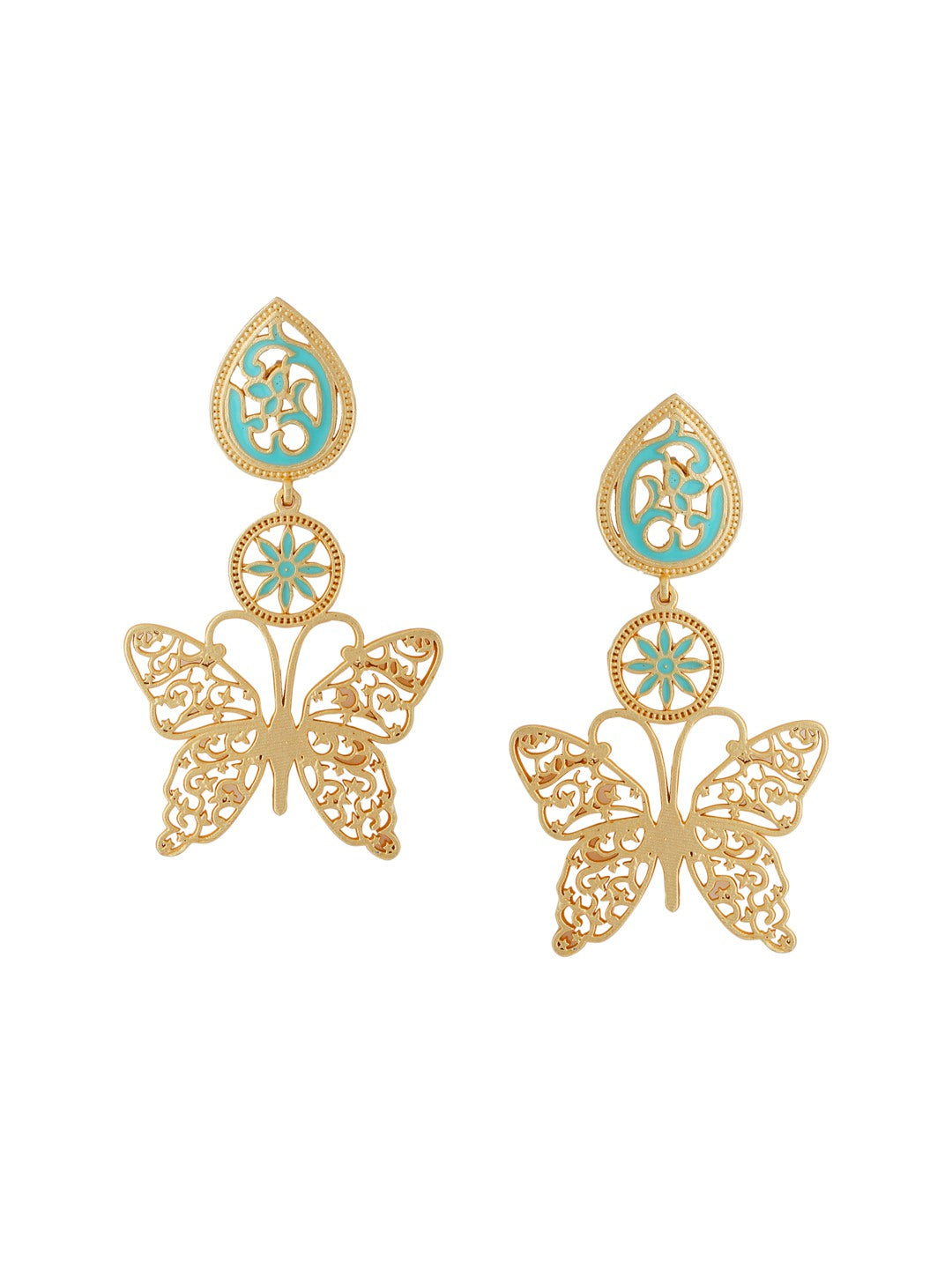 Gold-Matte Blue Meenakari Butterfly Earrings