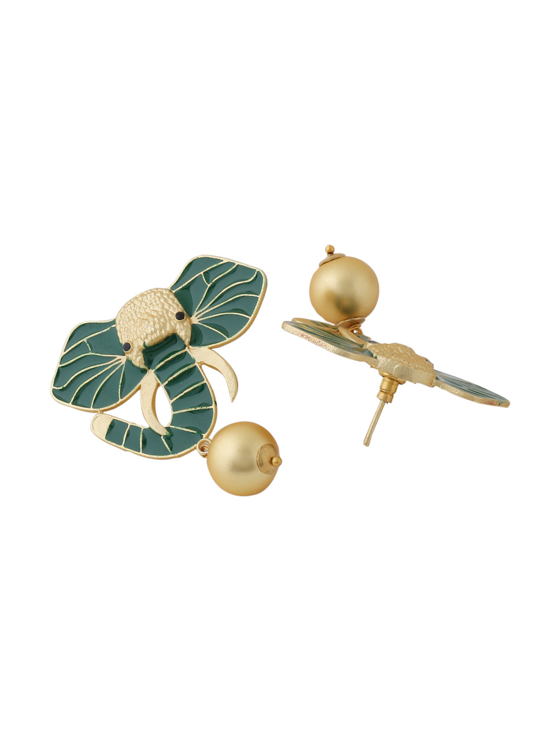 Gold-Matte Green Meenakari Elephant Earrings