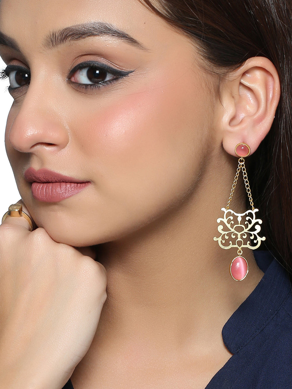 Gold-Matte Pink Latkans Earrings