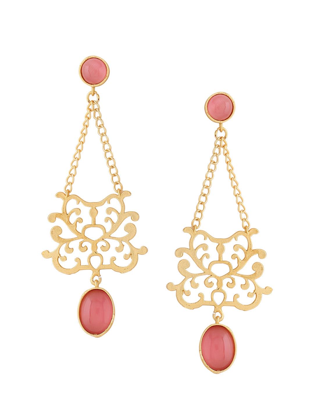 Gold-Matte Pink Latkans Earrings