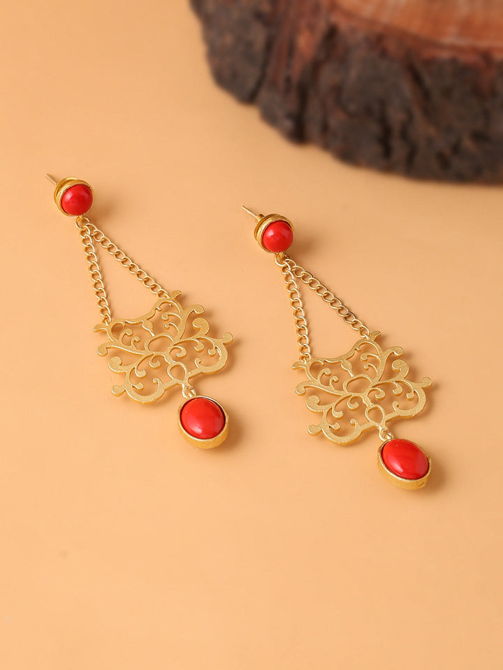 Gold-Matte Plated Red Latkans Earrings