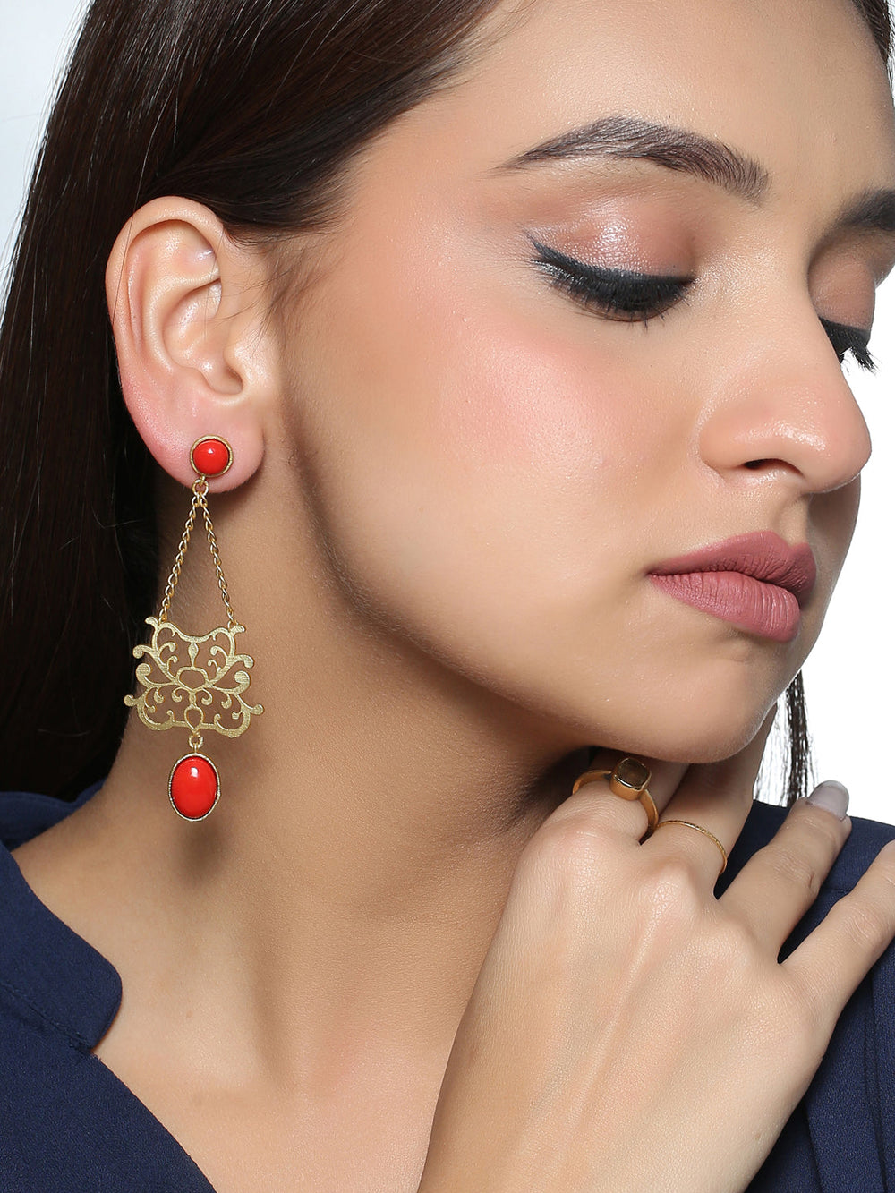 Gold-Matte Plated Red Latkans Earrings