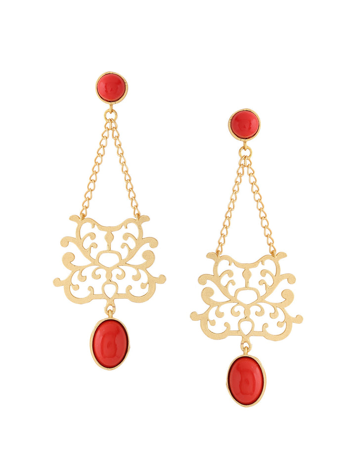 Gold-Matte Plated Red Latkans Earrings