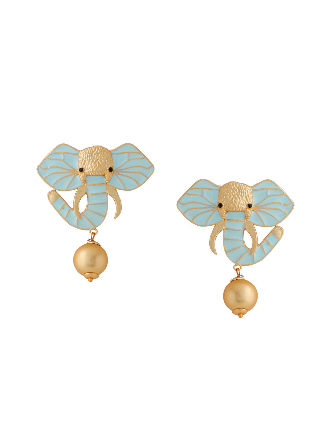 Gold-Matte Sky Meenakari Elephant Earrings