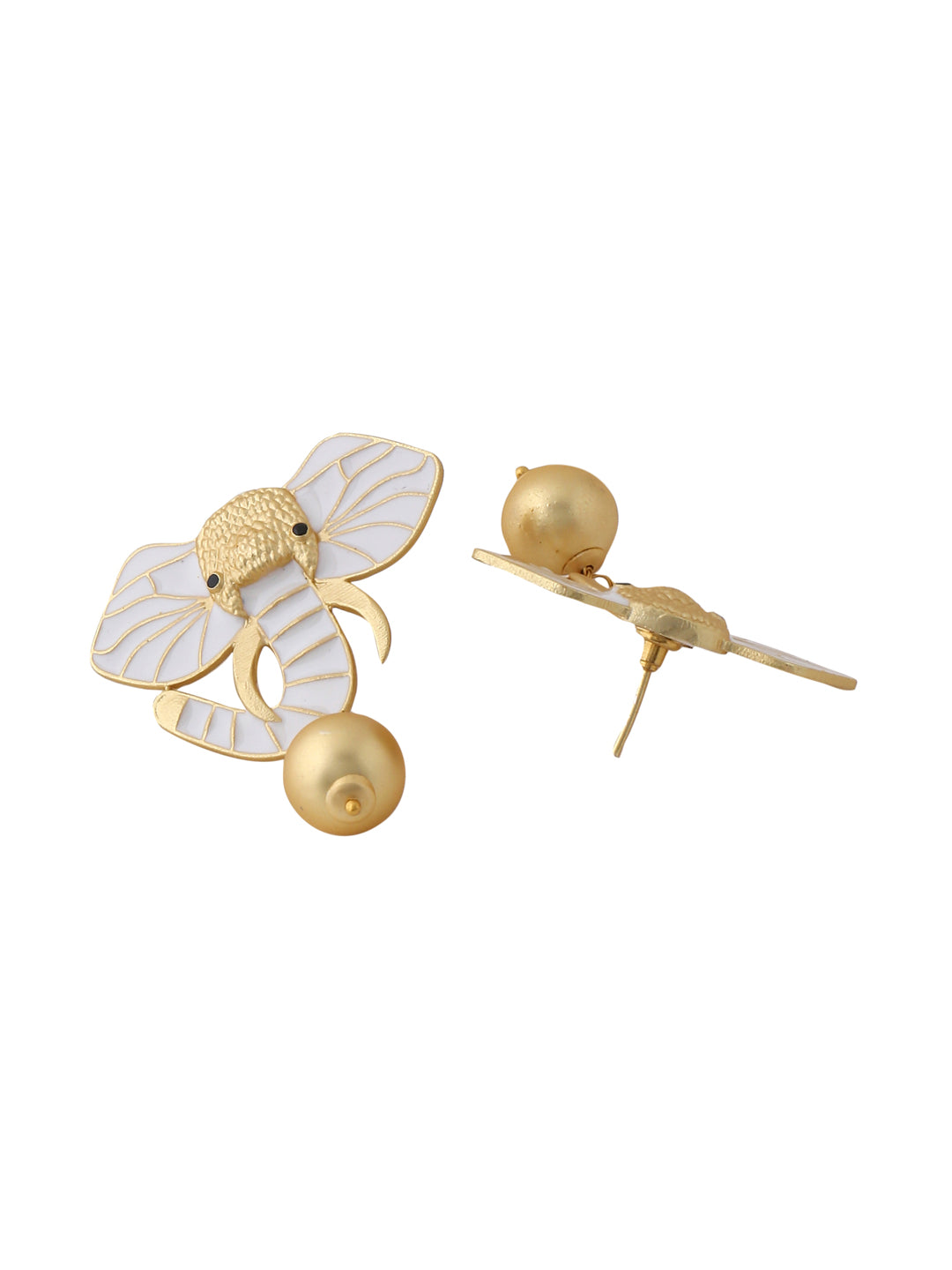 Gold-Matte White Meenakari Elephant Earrings