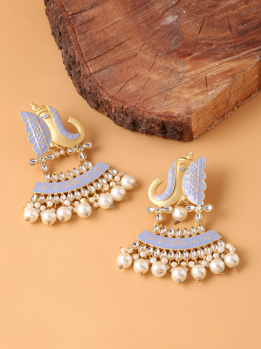 Gold Plated Light Grey Meenakari Earrings