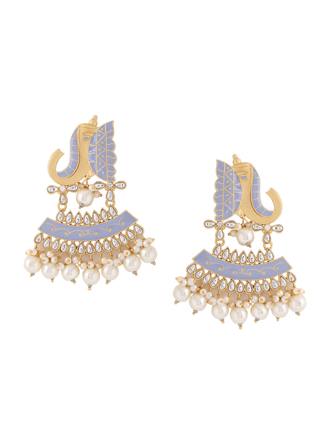 Gold Plated Light Grey Meenakari Earrings