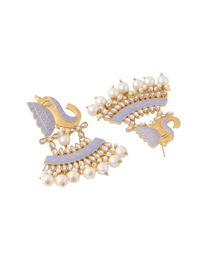 Gold Plated Light Grey Meenakari Earrings
