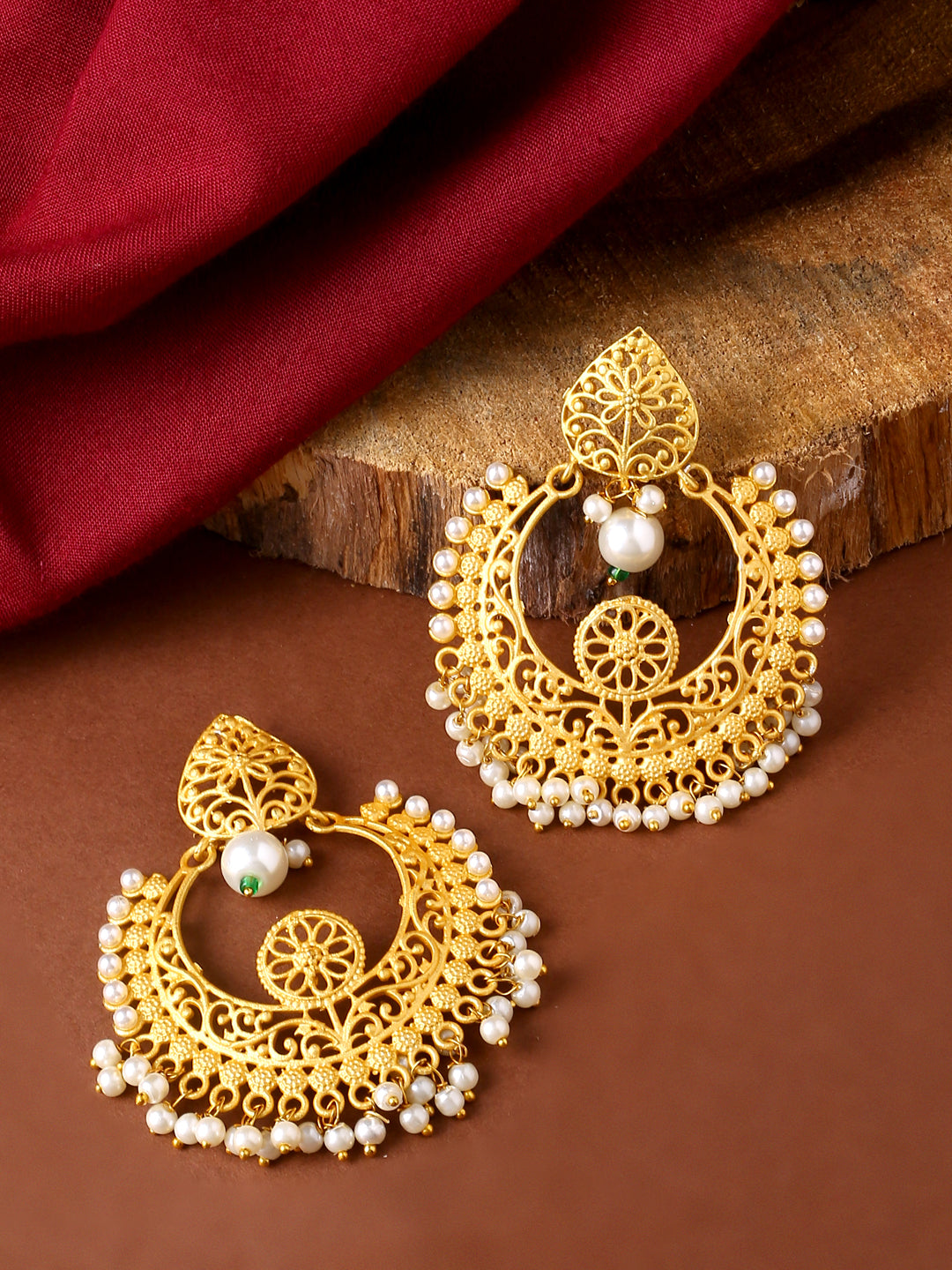 Golden Matte Finish Brass Jhumki Earrings
