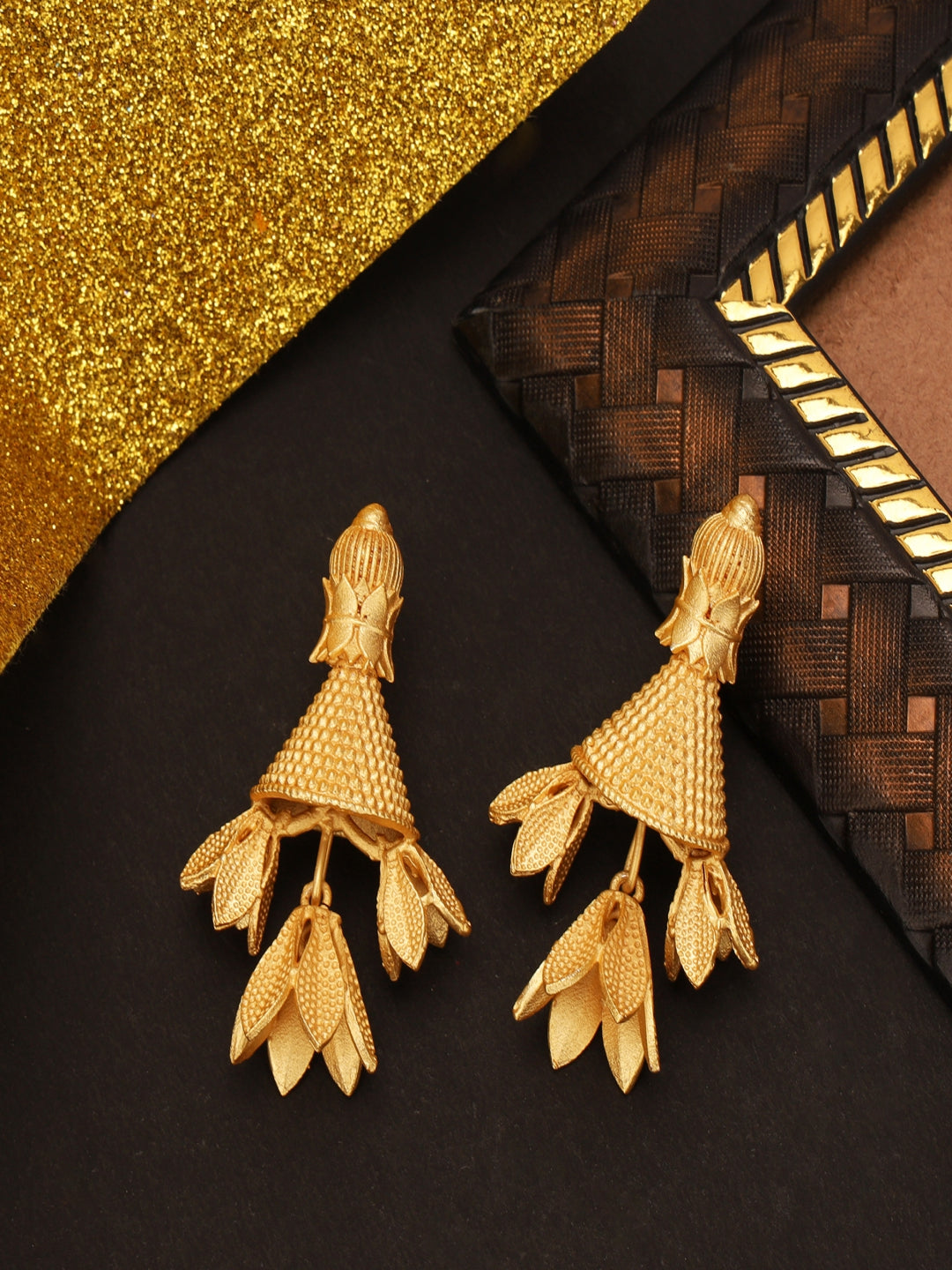 Golden Matte Finish Brass Metal Earrings