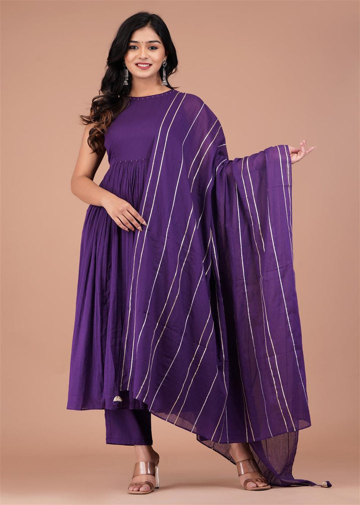 Grape Purple Halter Neck Anarkali (Set of 3)