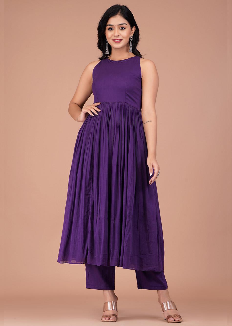 Grape Purple Halter Neck Anarkali (Set of 3)