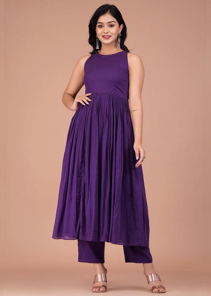 Grape Purple Halter Neck Anarkali (Set of 3)
