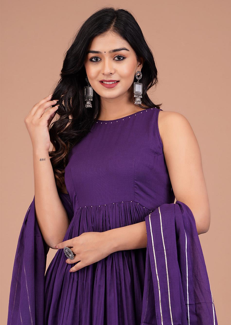 Grape Purple Halter Neck Anarkali (Set of 3)