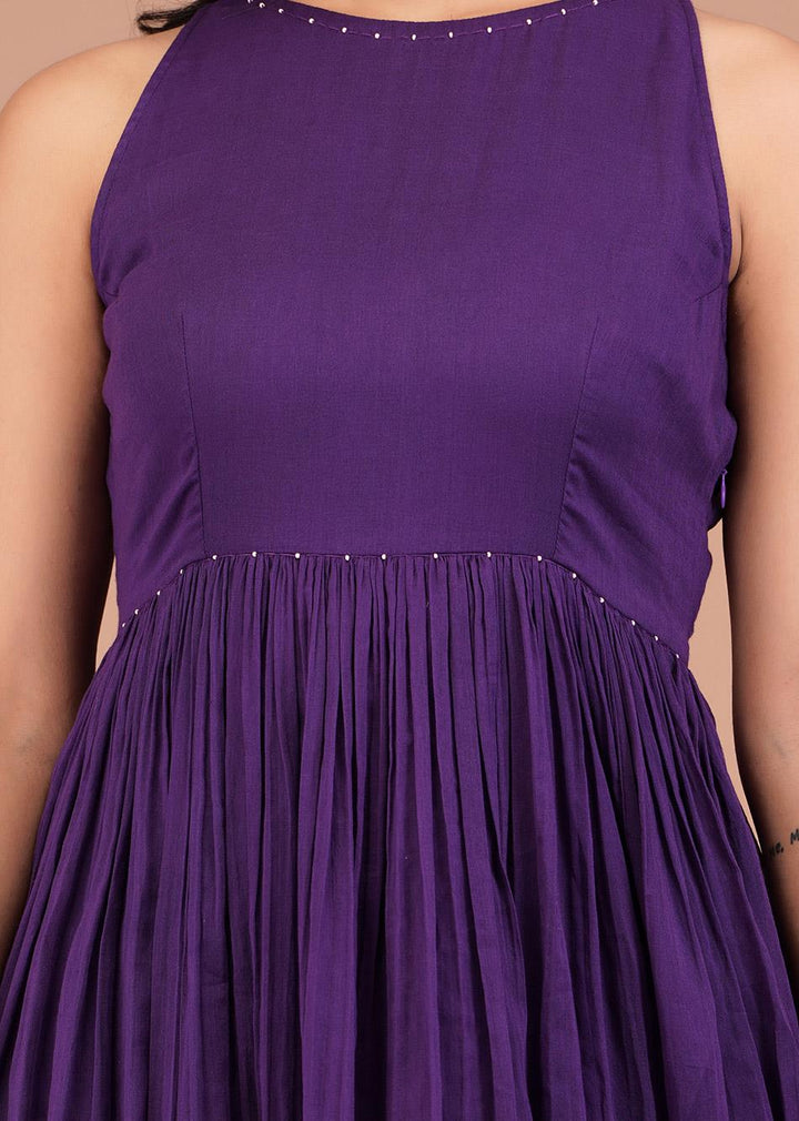 Grape Purple Halter Neck Anarkali (Set of 3)