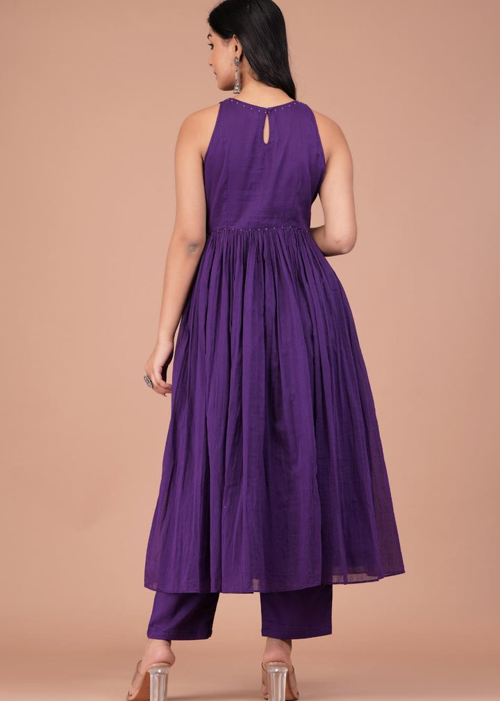 Grape Purple Halter Neck Anarkali (Set of 3)