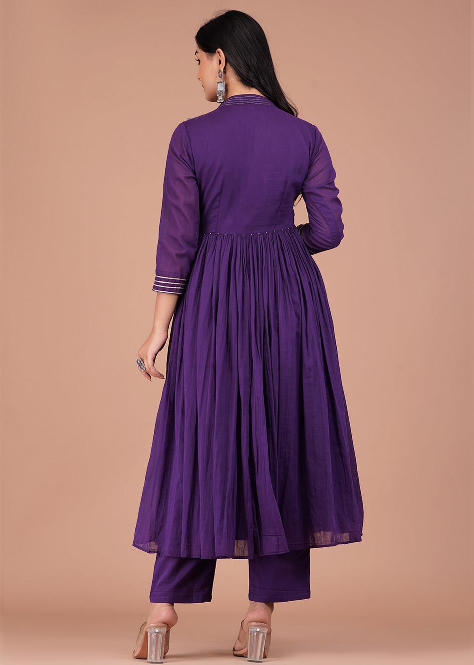 Grape Purple V-Neck Anarkali Set (Set of 3)
