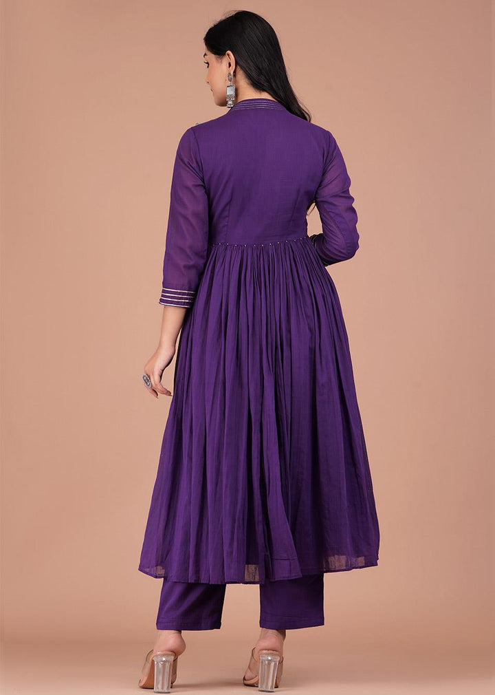 Grape Purple V-Neck Anarkali Set (Set of 3)