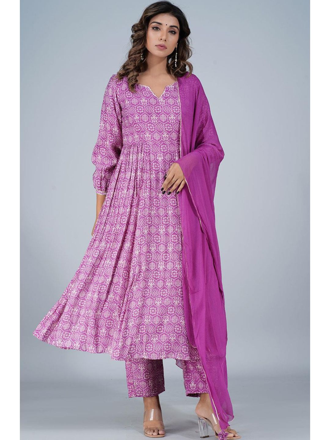 Grapewine Silk Gathered Anarkali Kurta Set
