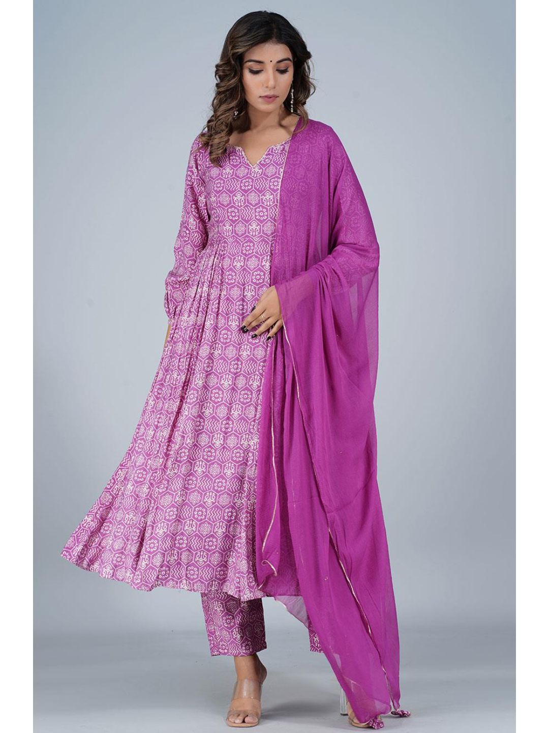 Grapewine Silk Gathered Anarkali Kurta Set