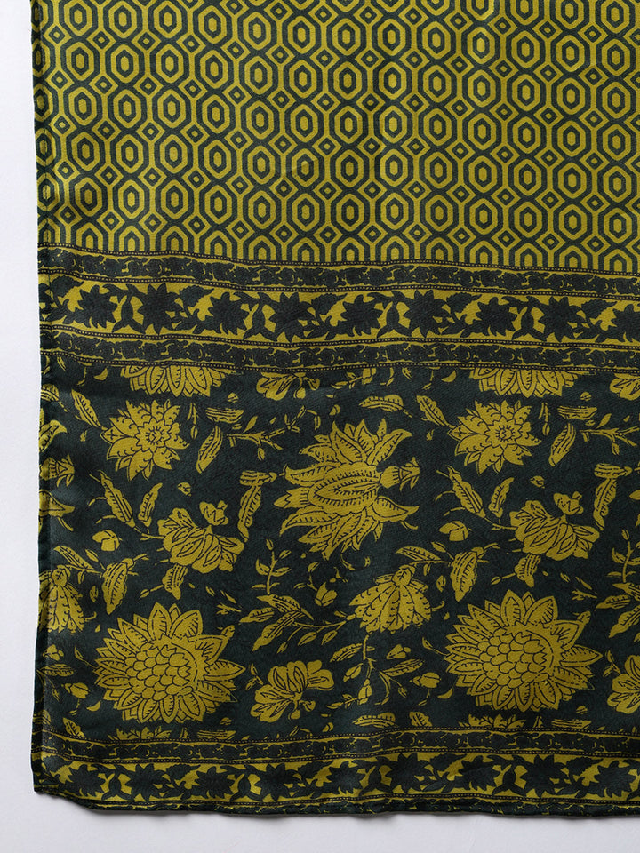 ZERESOUQ-Green-Cotton-Blend-Floral-Printed-Straight-Kurta-Trouser-With-Dupatta