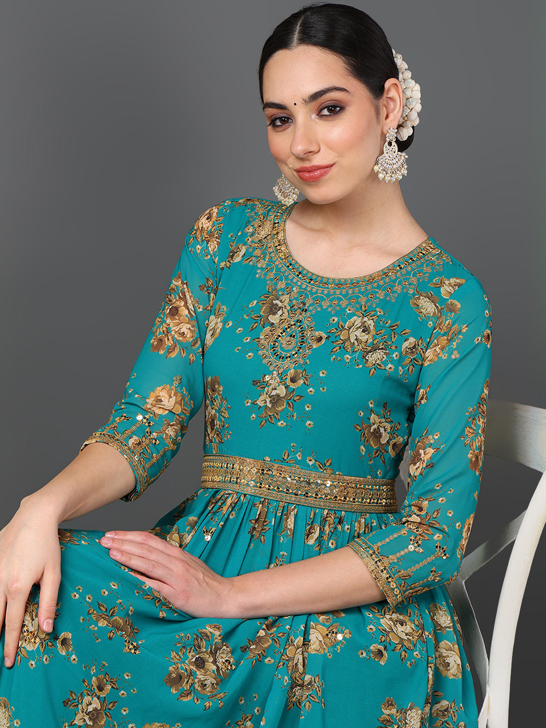 ZERESOUQ-Teal-Green-Georgette-Floral-Printed-3-Piece-Anarkali-Set