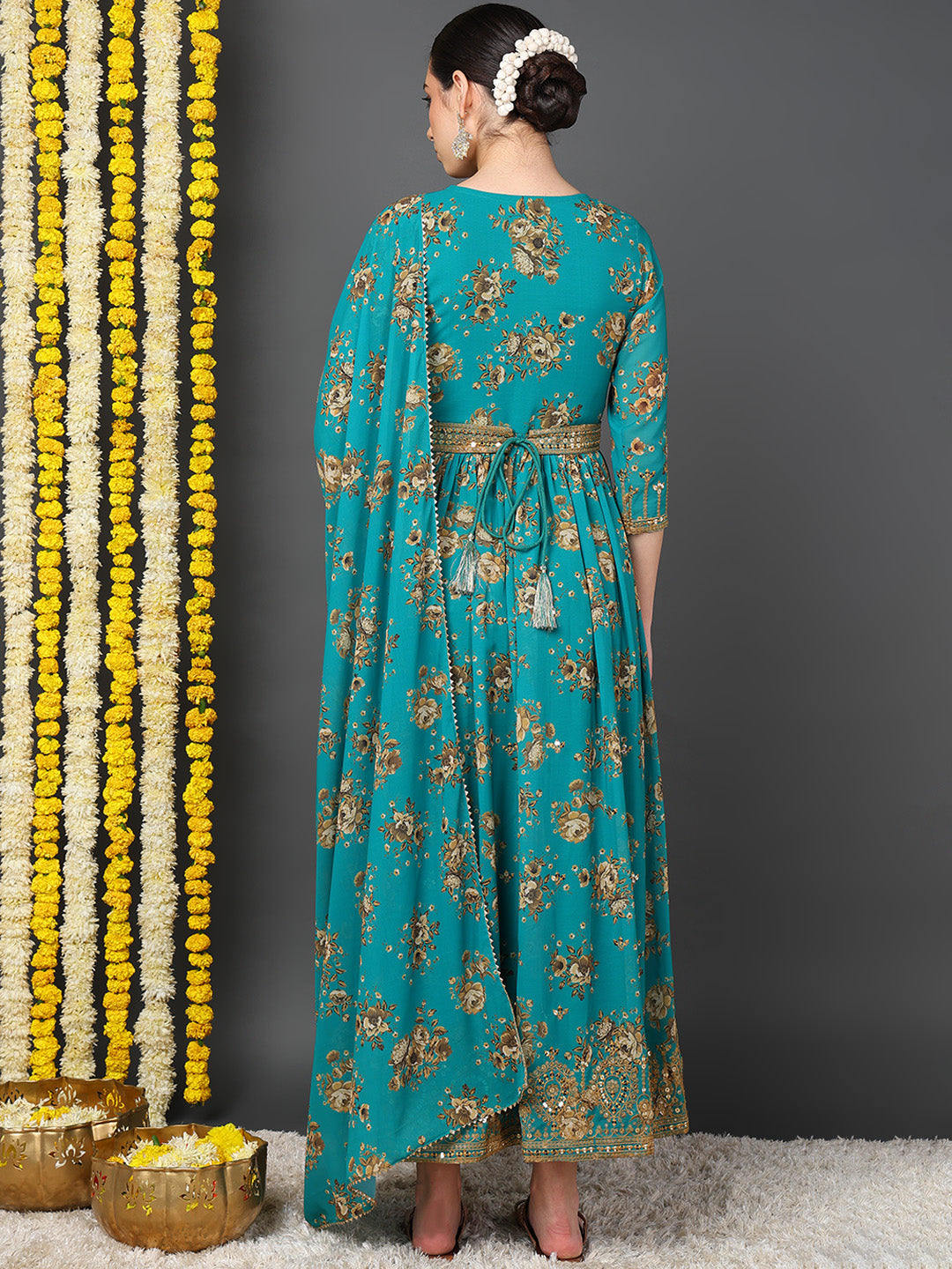 ZERESOUQ-Teal-Green-Georgette-Floral-Printed-3-Piece-Anarkali-Set