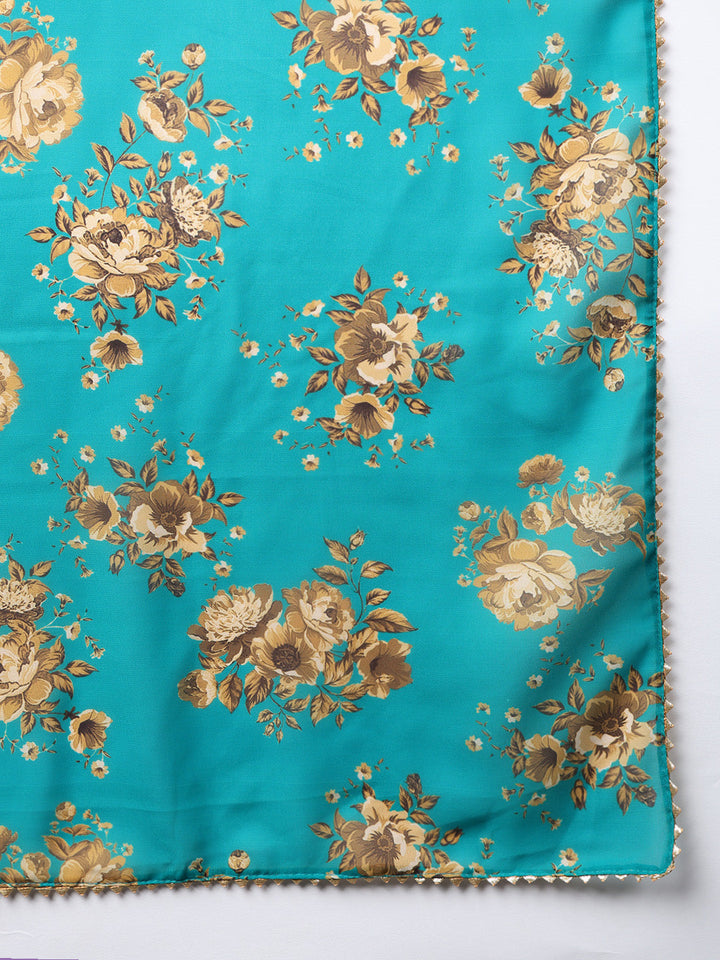 ZERESOUQ-Teal-Green-Georgette-Floral-Printed-3-Piece-Anarkali-Set