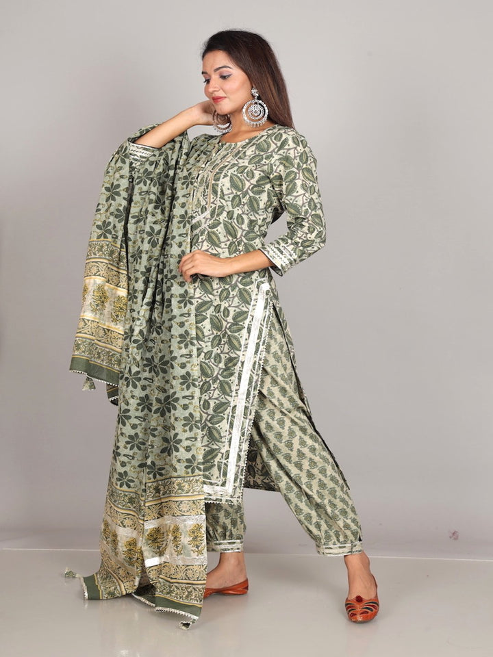 Jade Green Kurta Dupatta & Afghani Pants Set