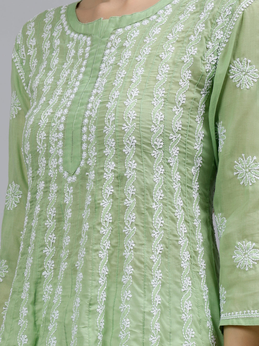 Green-Terivoil-Hand-Embroidered-Chikankari-Anarkali-Kurti