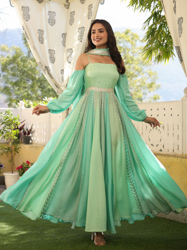 Green-Viscose-Muslin-Gown-With-Dupatta