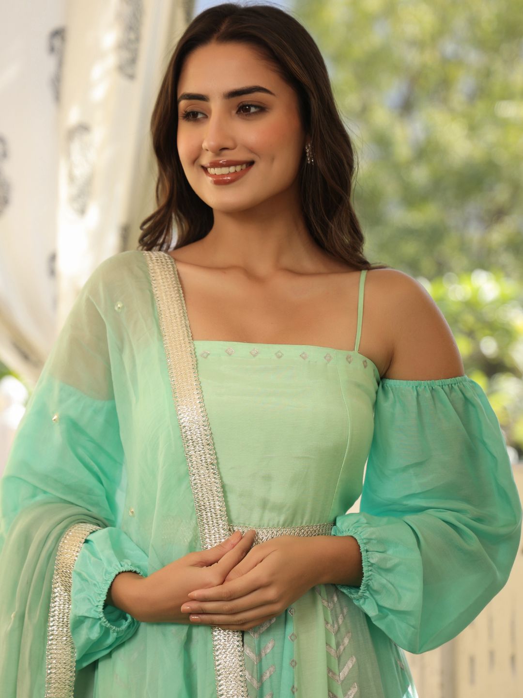 Green-Viscose-Muslin-Gown-With-Dupatta