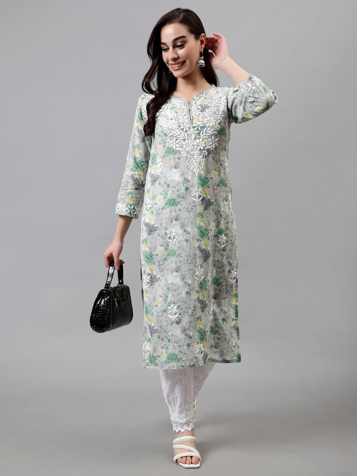 Grey-Cotton-Embroidered-Lucknowi-Chikankari-Kurti