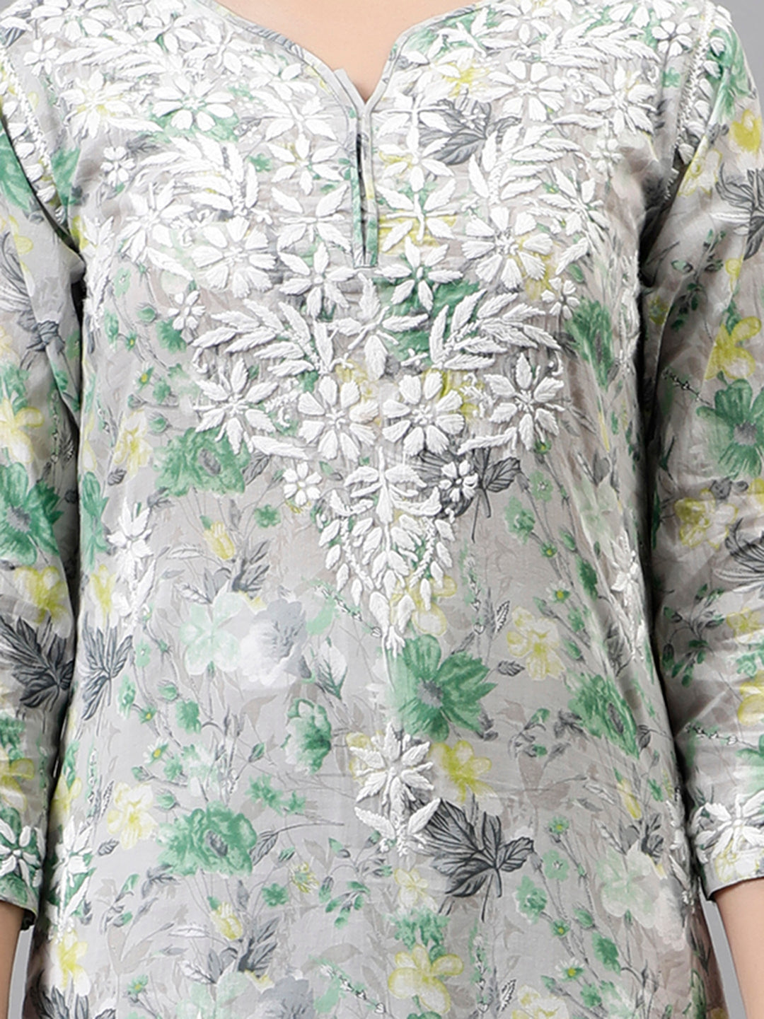 Grey-Cotton-Embroidered-Lucknowi-Chikankari-Kurti