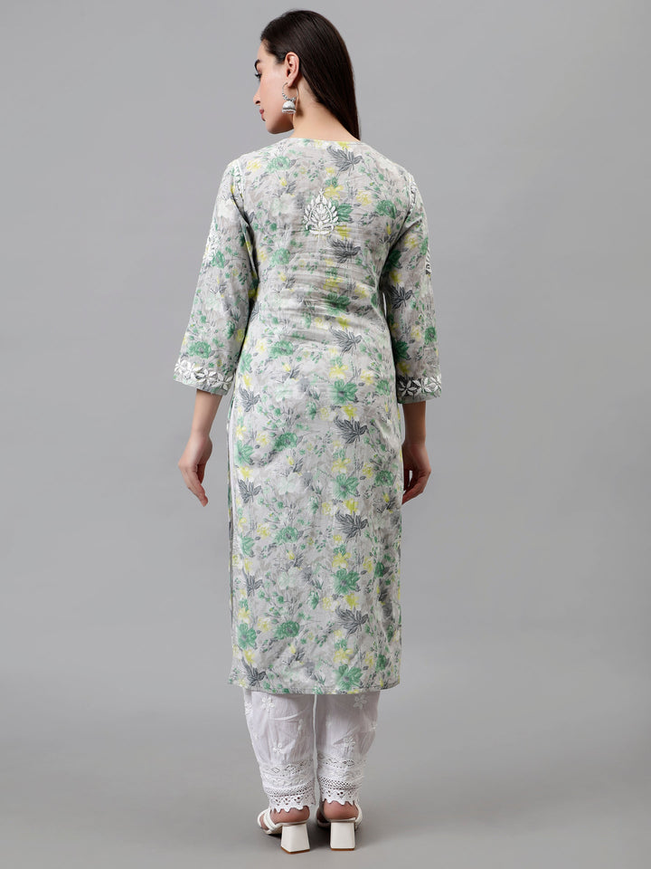 Grey-Cotton-Embroidered-Lucknowi-Chikankari-Kurti
