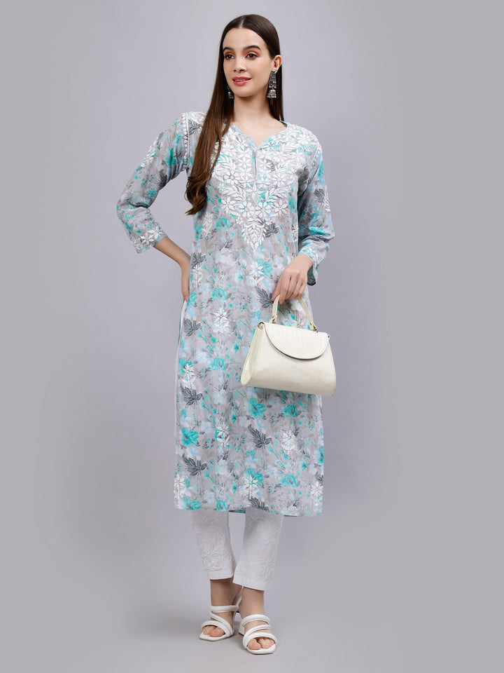 Grey-Cotton-Hand-Embroidered-Lucknowi-Chikankari-Kurti