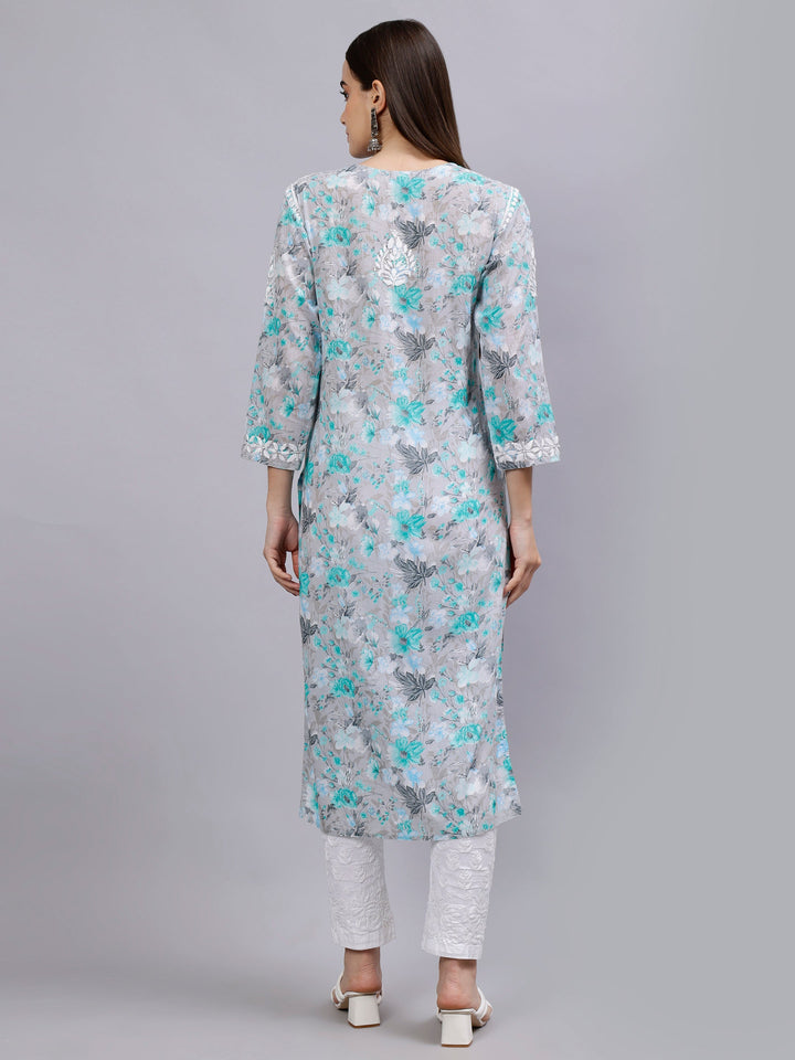 Grey-Cotton-Hand-Embroidered-Lucknowi-Chikankari-Kurti