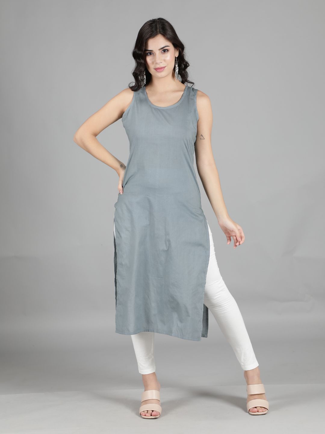 Grey Cotton Long Slip for Chikankari Kurta