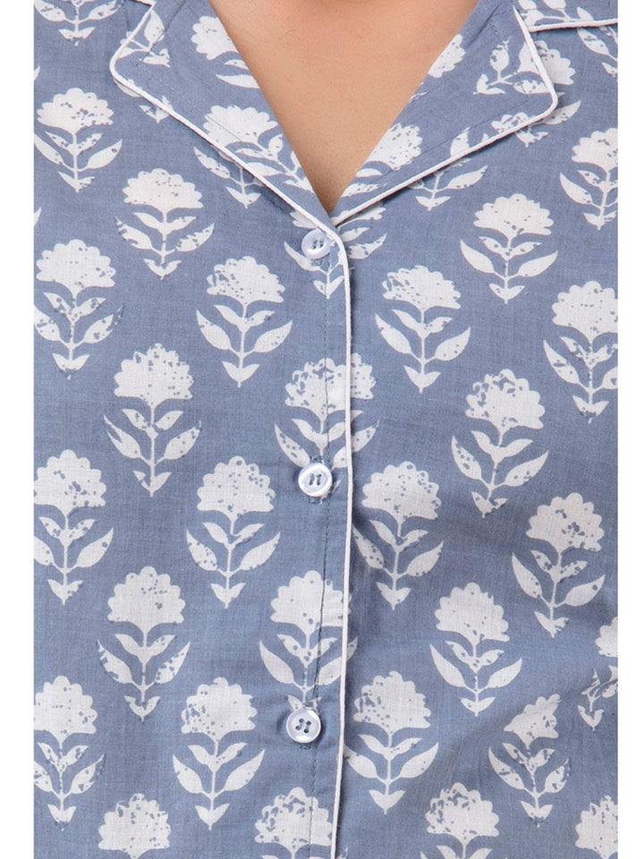 Grey Cotton Night Suit with Front Pocket