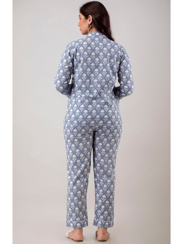 Grey Cotton Night Suit with Front Pocket
