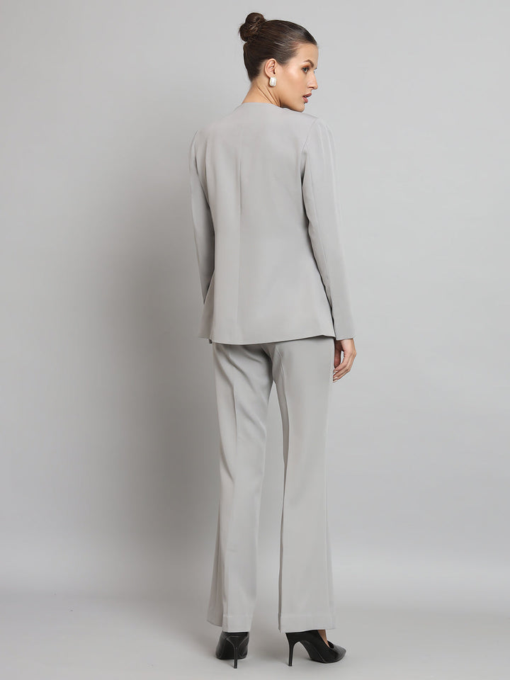 Grey Lapel Less Stretch Pant Suit