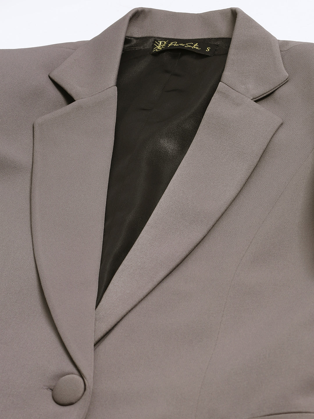 Grey Polyester Stretch Notch collar blazer