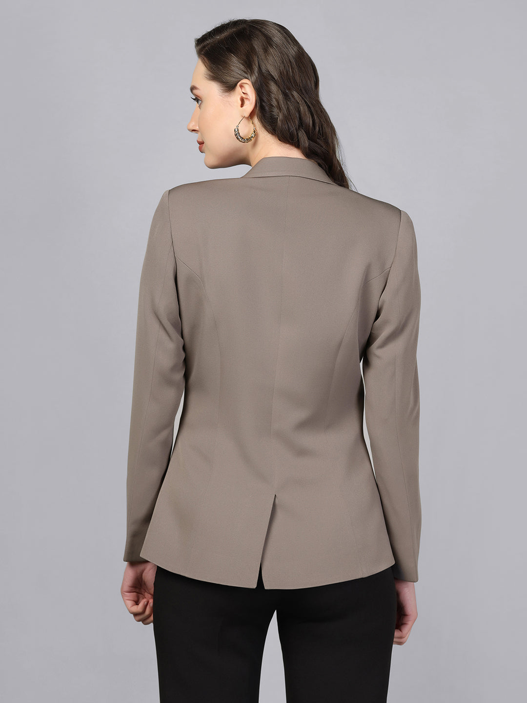 Grey Polyester Stretch Notch collar blazer